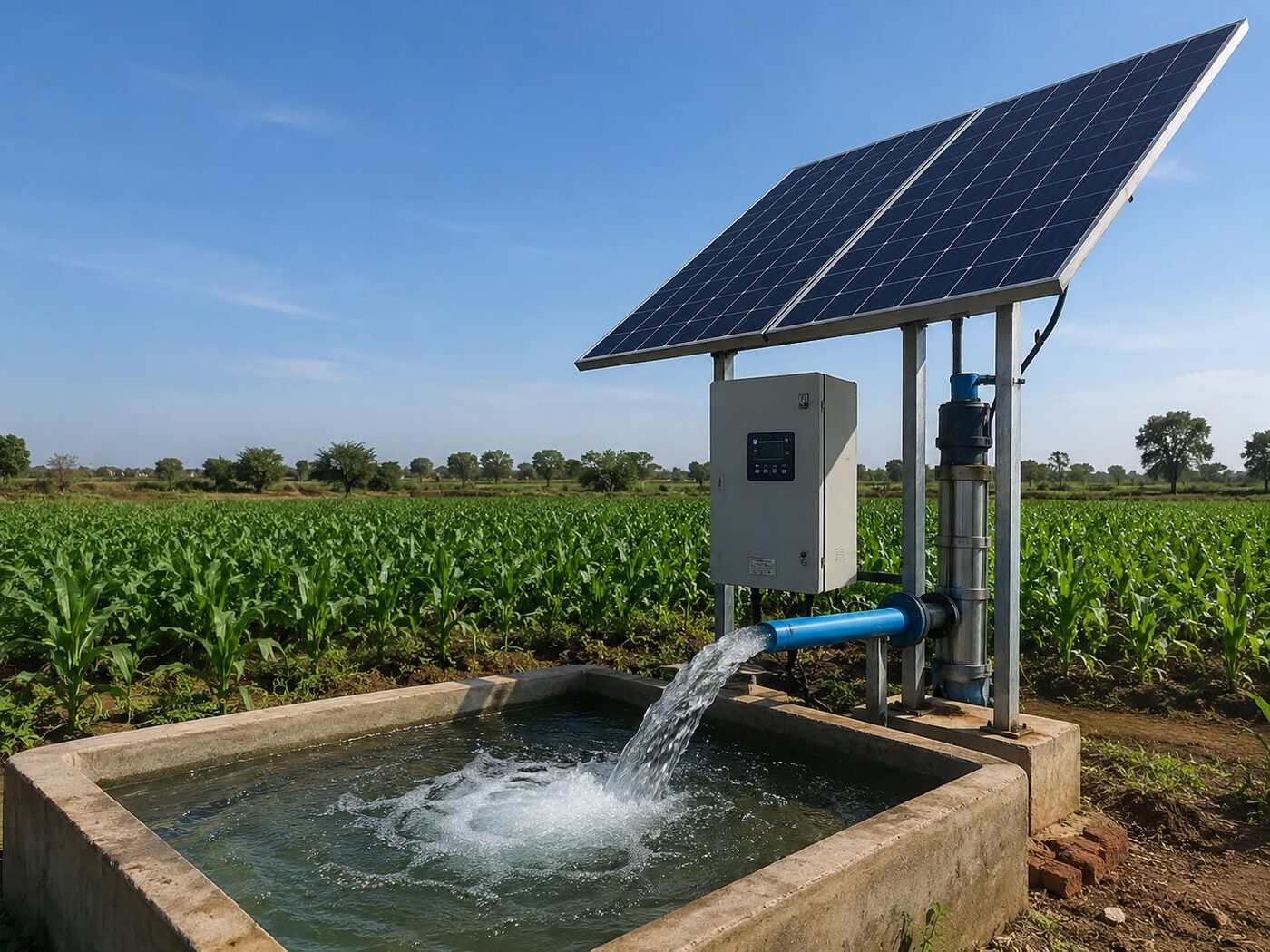 Solar water pump installed on a farm